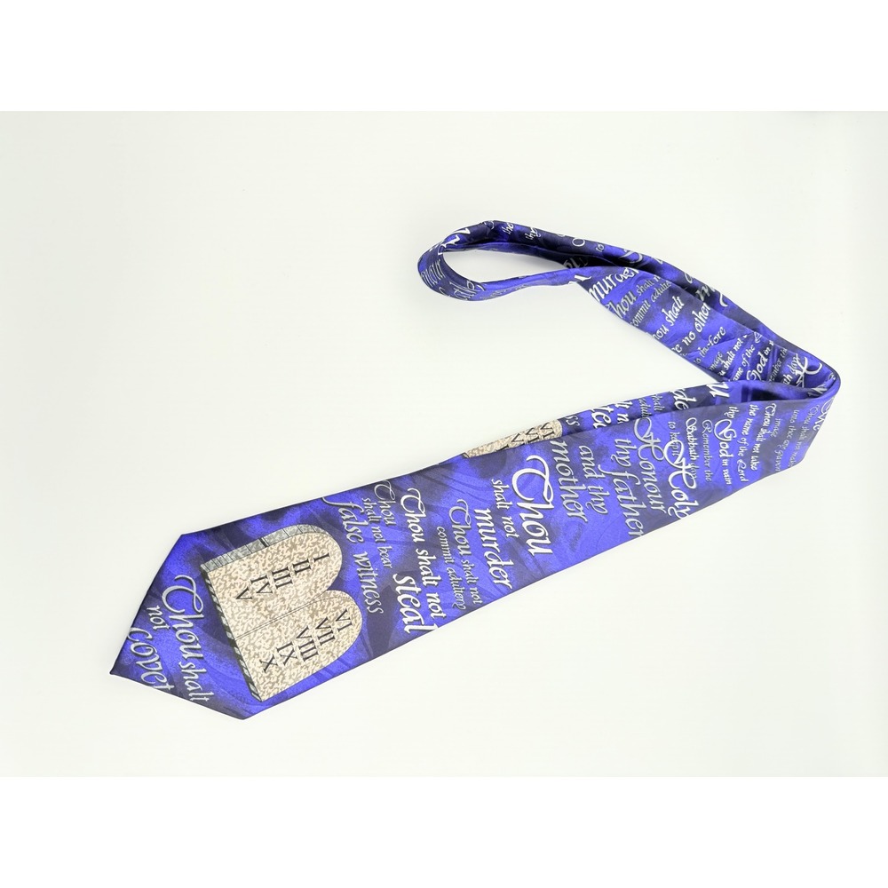 Ten Commandments Religious Purple Blue Silk Necktie Clergy Christian Faith Tie - Picture 6 of 7
